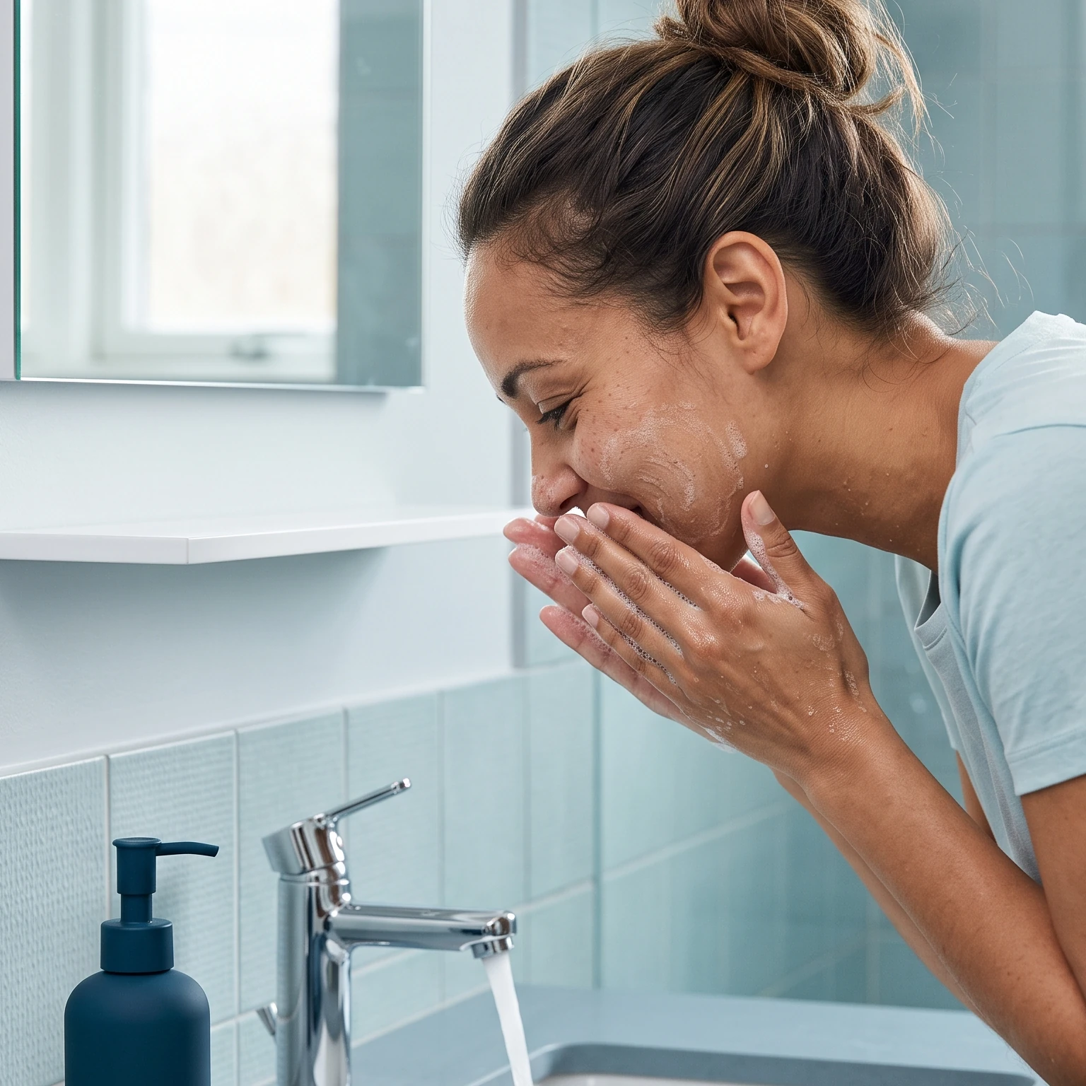 Woman applying moisturizer during her daily skincare routine